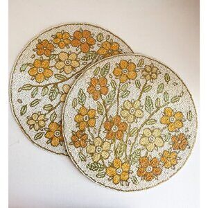 Tahari Home Floral Fully Beaded Round Place Mats Set of 2